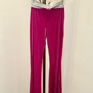 Pink Velour Lounge Dance Yoga Pants with silver waistband and bling buckle!